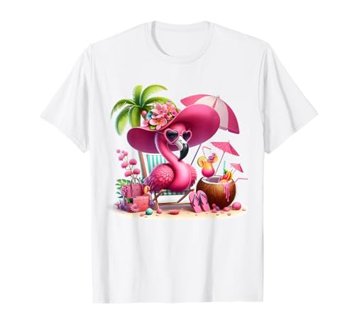 Flamingo Rosa Palme Tropischer Strand Sommer Urlaub Frauen T-Shirt von Flamingo Pink Palm Tree Beach Summer Vacation Tees