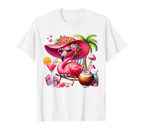 Flamingo Rosa Palme Tropischer Strand Sommer Urlaub Frauen T-Shirt von Flamingo Pink Palm Tree Beach Summer Vacation Tees