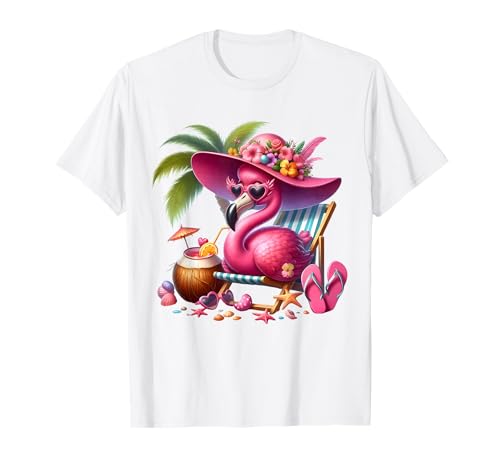 Flamingo Rosa Palme Tropischer Strand Sommer Urlaub Frauen T-Shirt von Flamingo Pink Palm Tree Beach Summer Vacation Tees