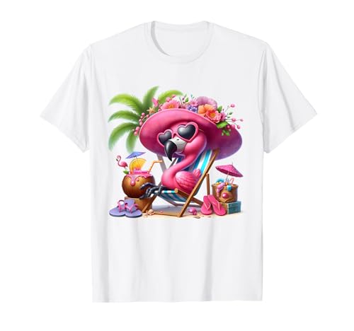 Flamingo Rosa Palme Tropischer Strand Sommer Urlaub Frauen T-Shirt von Flamingo Pink Palm Tree Beach Summer Vacation Tees