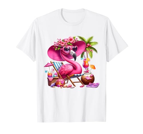 Flamingo Rosa Palme Tropischer Strand Sommer Urlaub Frauen T-Shirt von Flamingo Pink Palm Tree Beach Summer Vacation Tees