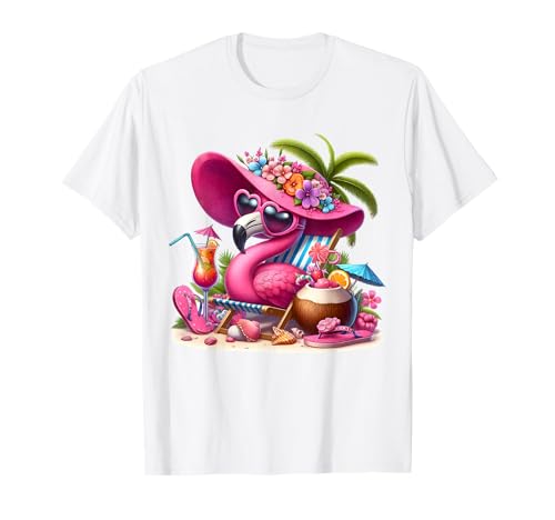 Flamingo Rosa Palme Tropischer Strand Sommer Urlaub Frauen T-Shirt von Flamingo Pink Palm Tree Beach Summer Vacation Tees