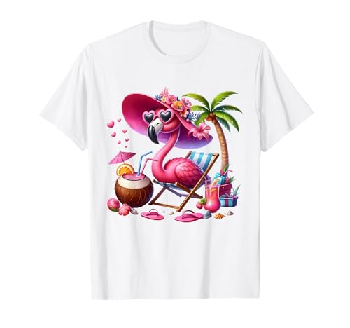 Flamingo Rosa Palme Tropischer Strand Sommer Urlaub Frauen T-Shirt von Flamingo Pink Palm Tree Beach Summer Vacation Tees