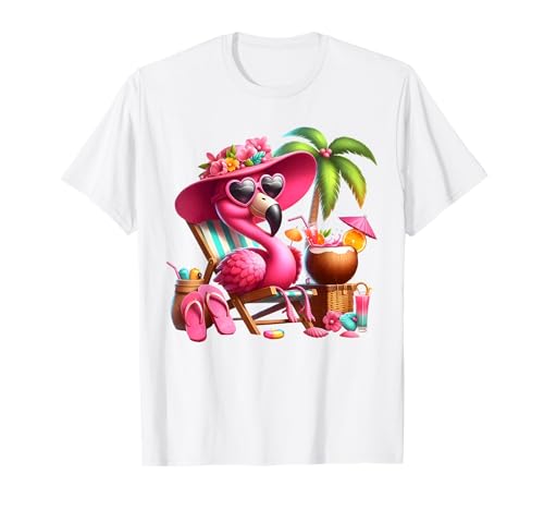 Flamingo Rosa Palme Tropischer Strand Sommer Urlaub Frauen T-Shirt von Flamingo Pink Palm Tree Beach Summer Vacation Tees