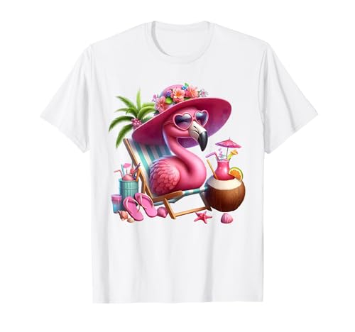Flamingo Rosa Palme Tropischer Strand Sommer Urlaub Frauen T-Shirt von Flamingo Pink Palm Tree Beach Summer Vacation Tees