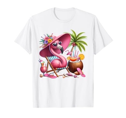 Flamingo Rosa Palme Tropischer Strand Sommer Urlaub Frauen T-Shirt von Flamingo Pink Palm Tree Beach Summer Vacation Tees