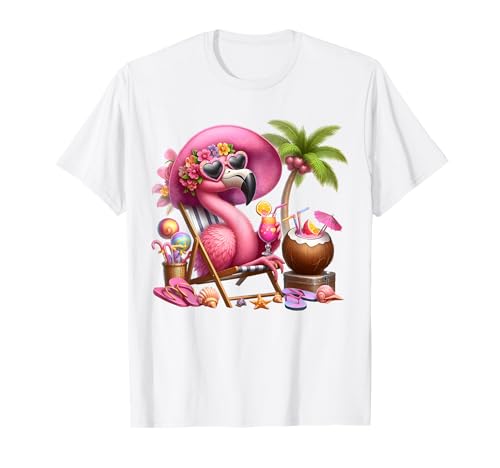 Flamingo Rosa Palme Tropischer Strand Sommer Urlaub Frauen T-Shirt von Flamingo Pink Palm Tree Beach Summer Vacation Tees
