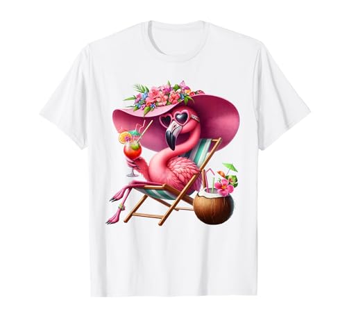 Flamingo Rosa Palme Tropischer Strand Sommer Urlaub Frauen T-Shirt von Flamingo Pink Palm Tree Beach Summer Vacation Tees