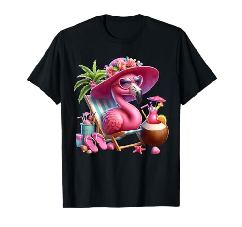 Flamingo Rosa Palme Tropischer Strand Sommer Urlaub Frauen T-Shirt von Flamingo Pink Palm Tree Beach Summer Vacation Tees
