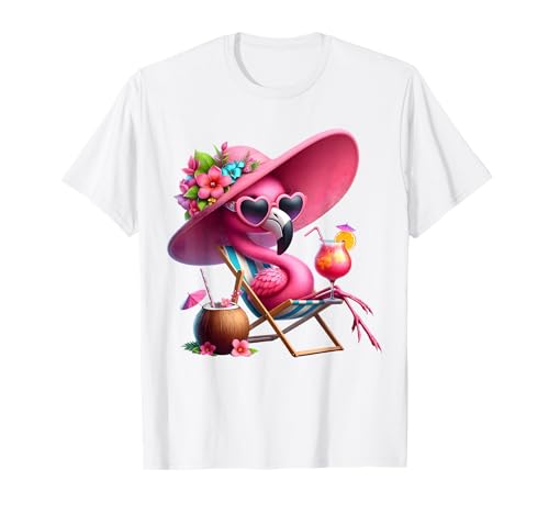 Flamingo Rosa Palme Tropischer Strand Sommer Urlaub Frauen T-Shirt von Flamingo Pink Palm Tree Beach Summer Vacation Tees