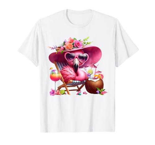 Flamingo Rosa Palme Tropischer Strand Sommer Urlaub Frauen T-Shirt von Flamingo Pink Palm Tree Beach Summer Vacation Tees
