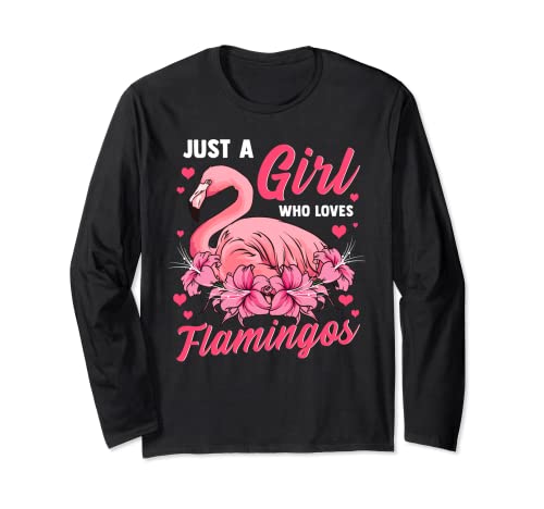 Flamingo-T-Shirt für Mädchen und Kinder, mit Aufschrift "Just A Girl Who Loves Flamingos" Langarmshirt von Flamingo T Shirt & Tees Co