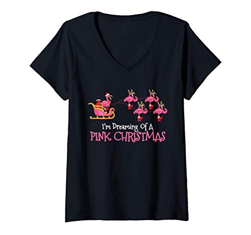 Damen Flamingo Weihnachten I'm Dreaming Of A Pink Christmas Xmas T-Shirt mit V-Ausschnitt Damen Flamingo Weihnachten I'm Dreaming Of A Pink Christmas Xmas T-Shirt mit V-Ausschnitt von Flamingo Weihnachten Shop