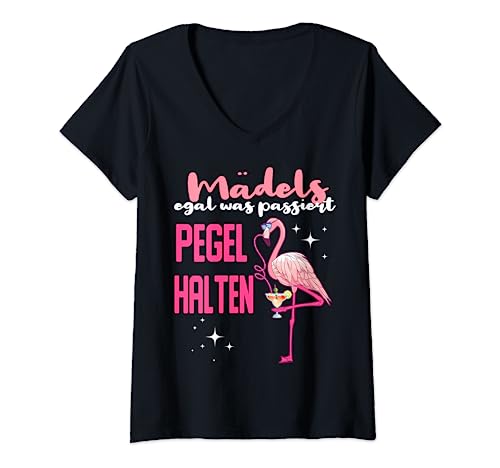 Damen egal was passiert pegel halten Flamingo Party JGA Saufen T-Shirt mit V-Ausschnitt von Flamingo egal was passiert pegel halten Party