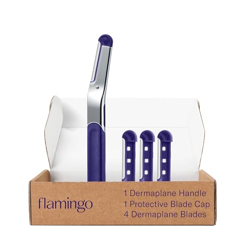 Flamingo Dermaplane Rasierer-Set, enthält 1 Dermaplane-Griff mit Klingenabdeckung und 4 nachfüllbaren Rasierern von Flamingo