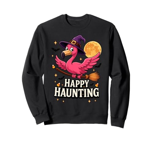 Halloween Pink Flamingo Hexe Happy Haunting Frauen Kinder Mädchen Sweatshirt von Flamingoween Funny Spooky Flamingo Lover Costume