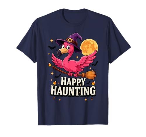 Halloween Pink Flamingo Hexe Happy Haunting Frauen Kinder Mädchen T-Shirt von Flamingoween Funny Spooky Flamingo Lover Costume