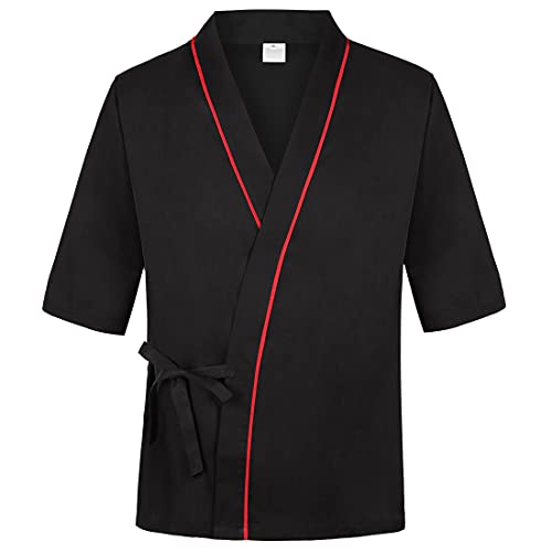 Sushi Chef Coat Unisex 3/4 Ärmel Japanischer Koch Kimono Restaurant Uniform für Männer und Frauen, schwarz, Medium von Flammegrill