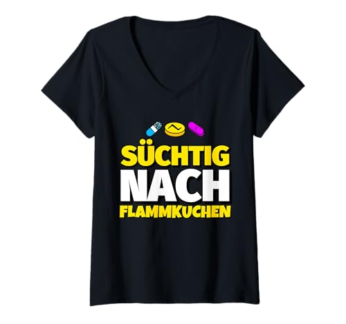 Damen Süchtig nach Flammkuchen T-Shirt mit V-Ausschnitt von Flammkuchen Geschenke