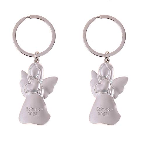 Flanacom 2x Schlüsselanhänger mit Schutzengel Gravur Edelstahl - Silber Glücks-Engel Anhänger - Paare Pärchen-Geschenk - Glücksbringer Auto-Schlüssel Fahranfänger - Freundschafts-Geschenk (2er Set) von Flanacom