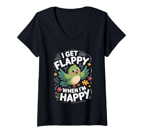 Damen I Get Flappy When I'm Happy Cute Autism Awareness Bird T-Shirt mit V-Ausschnitt Damen I Get Flappy When I'm Happy Cute Autism Awareness Bird T-Shirt mit V-Ausschnitt von Flappy Joyful Autism Spectrum Apparel
