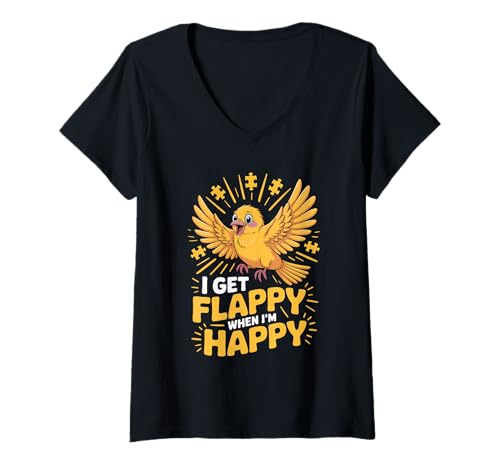 Damen I Get Flappy When I'm Happy Cute Autism Awareness Bird T-Shirt mit V-Ausschnitt Damen I Get Flappy When I'm Happy Cute Autism Awareness Bird T-Shirt mit V-Ausschnitt von Flappy Joyful Autism Spectrum Apparel