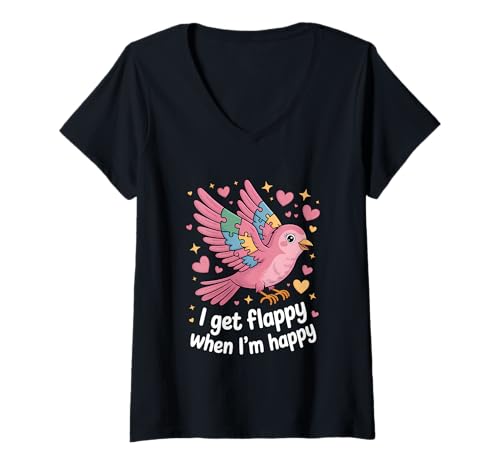 Damen I Get Flappy When I'm Happy Cute Autism Awareness Bird T-Shirt mit V-Ausschnitt Damen I Get Flappy When I'm Happy Cute Autism Awareness Bird T-Shirt mit V-Ausschnitt von Flappy Joyful Autism Spectrum Apparel
