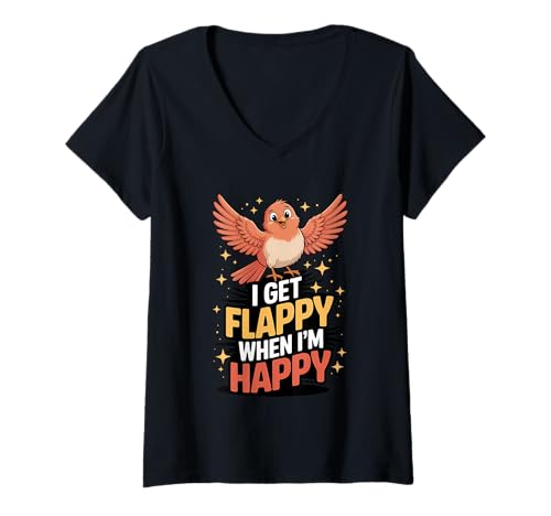 Damen I Get Flappy When I'm Happy Cute Autism Awareness Bird T-Shirt mit V-Ausschnitt Damen I Get Flappy When I'm Happy Cute Autism Awareness Bird T-Shirt mit V-Ausschnitt von Flappy Joyful Autism Spectrum Apparel