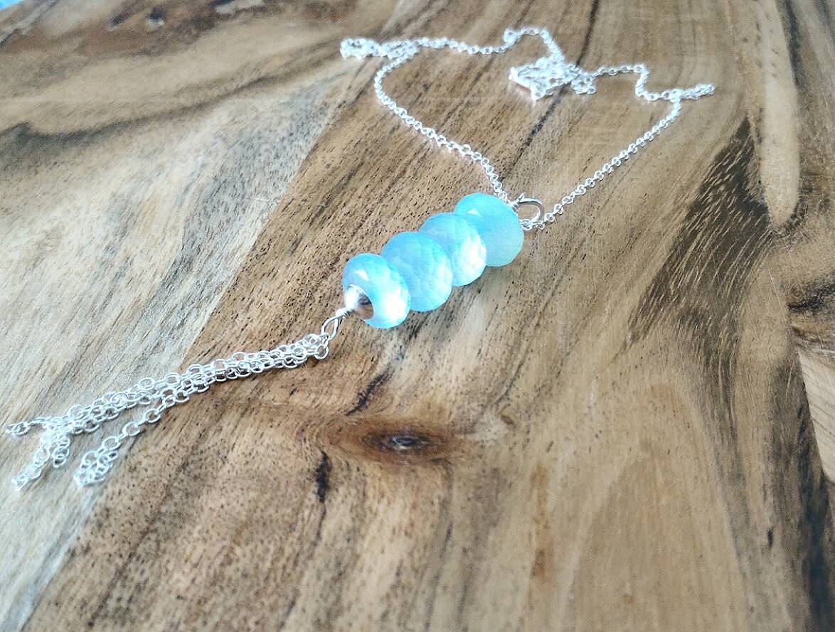 Aqua Chalcedon Quaste Kette Anhänger, Sterling Silber Blau Anhänger Halskette, Facettierte Blaue Geschenk Für Sie von FlarantoJewelry