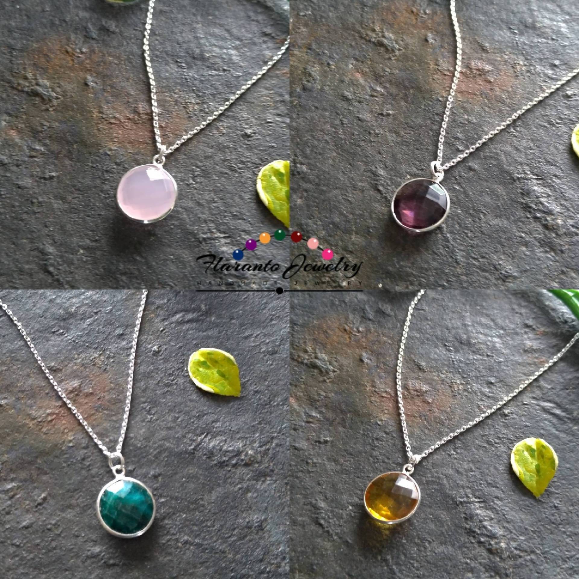 Birthstone Kette Halskette, Sterling Silber Edelstein Runde Anhänger, Kostenloser Versand, Geschenk Für Sie von FlarantoJewelry