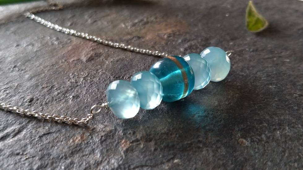 Blaue Chalcedon Halskette, Blau Vintage Lampwork Kette Edelstein Und Sterling Silber Geschenk Für Sie von FlarantoJewelry