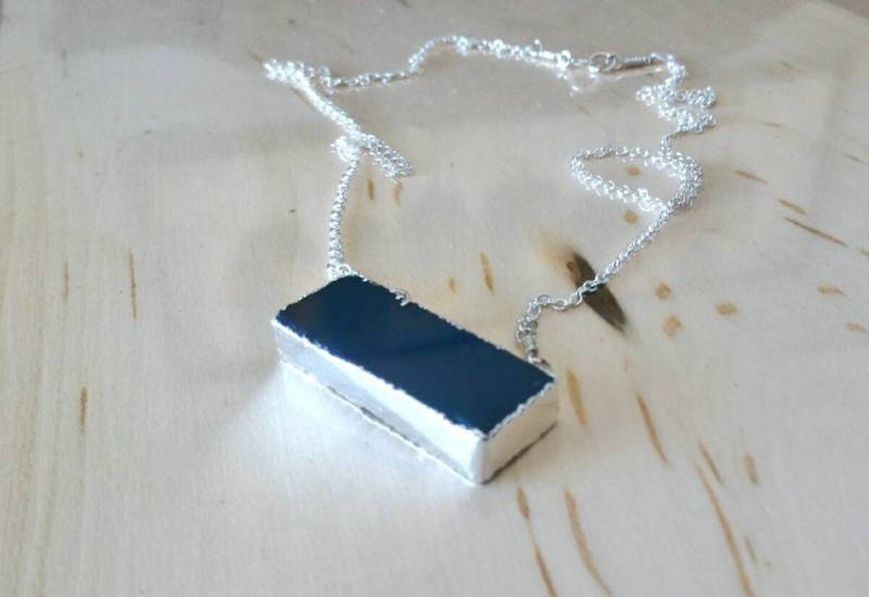 Blaue Spitze Achat Connector Anhänger, Sterling Silber Rechteck Kette Halskette, Blaue Edelstein Geschenk Für Sie Blaue Spitze Achat Connector Anhänger, Sterling Silber Rechteck Kette Halskette, Blaue Edelstein Geschenk Für Sie von FlarantoJewelry