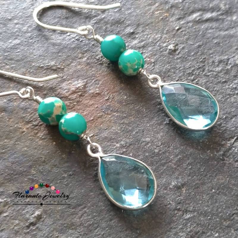 Blaue Topas Und Jaspis Ohrringe, Grüne Eindruck Blaue Sterling Silber Kostenloser Versand, Geschenk Für Sie Blaue Topas Und Jaspis Ohrringe, Grüne Eindruck Blaue Sterling Silber Kostenloser Versand, Geschenk Für Sie von FlarantoJewelry