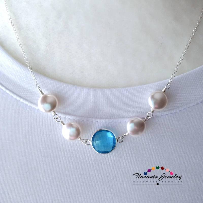 Blaue Topas Und Swarovski Perlen Halskette, Sterling Silber Edelstein Hochzeit Perle Kostenloser Versand, Geschenk Für Sie Blaue Topas Und Swarovski Perlen Halskette, Sterling Silber Edelstein Hochzeit Perle Kostenloser Versand, Geschenk Für Sie von FlarantoJewelry
