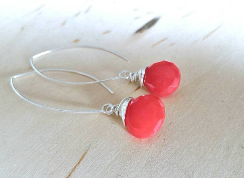 Chalcedon Ohrringe, Edelstein Rot Orange Sterling Silber Geschenk Für Sie von FlarantoJewelry