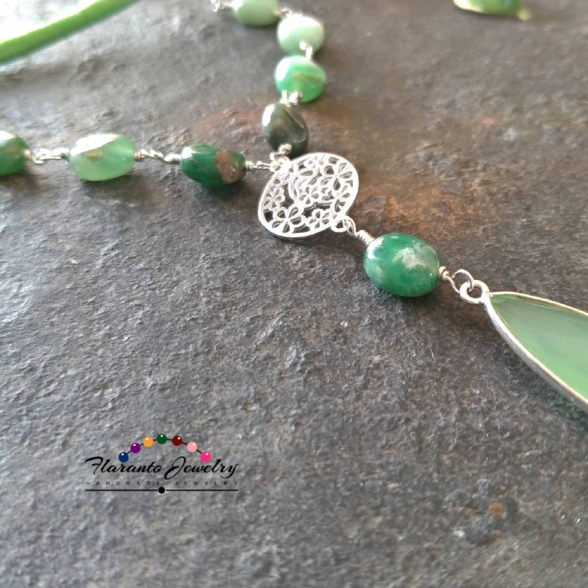 Chrysoprase Und Chalcedon Halskette, Sterling Silber Edelstein Kette Halskette. Anhänger Geschenk Für Sie von FlarantoJewelry