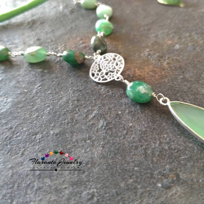 Chrysoprase Und Chalcedon Halskette, Sterling Silber Edelstein Kette Halskette. Anhänger Geschenk Für Sie Chrysoprase Und Chalcedon Halskette, Sterling Silber Edelstein Kette Halskette. Anhänger Geschenk Für Sie von FlarantoJewelry