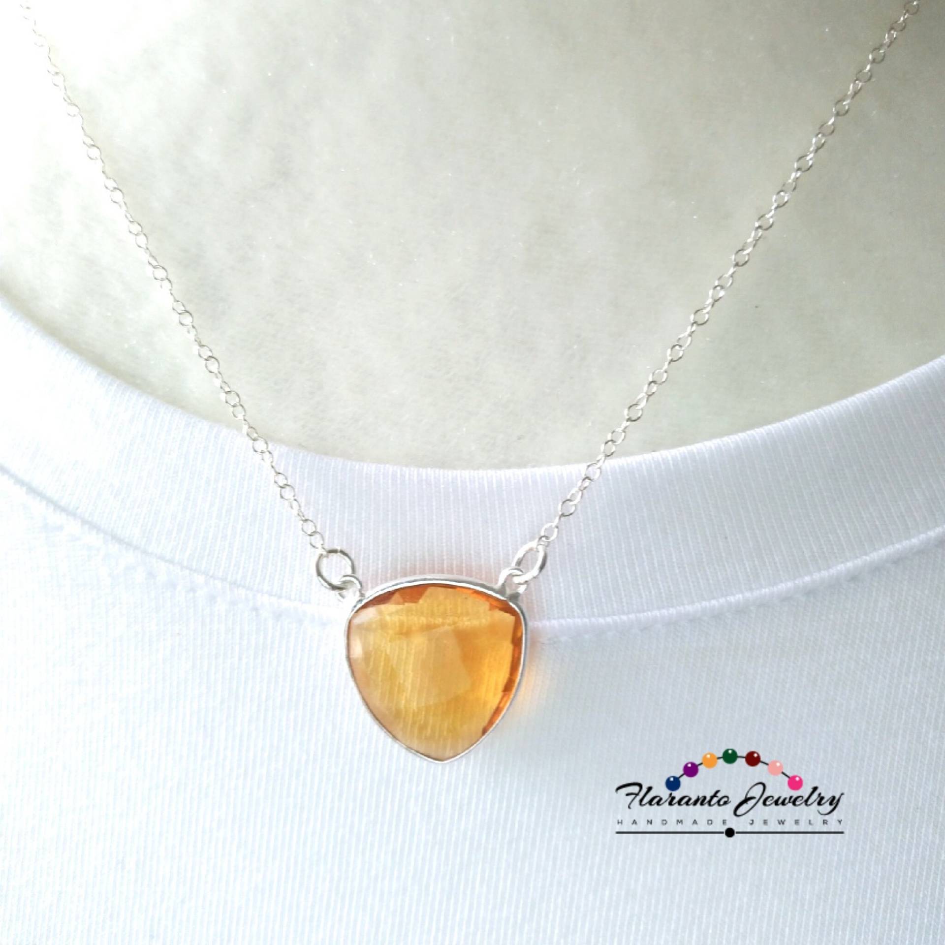 Citrin Kette Halskette, Sterling Silber Quarz Edelstein Citrine Anhänger, November Birthstone, Geschenk Für Sie von FlarantoJewelry