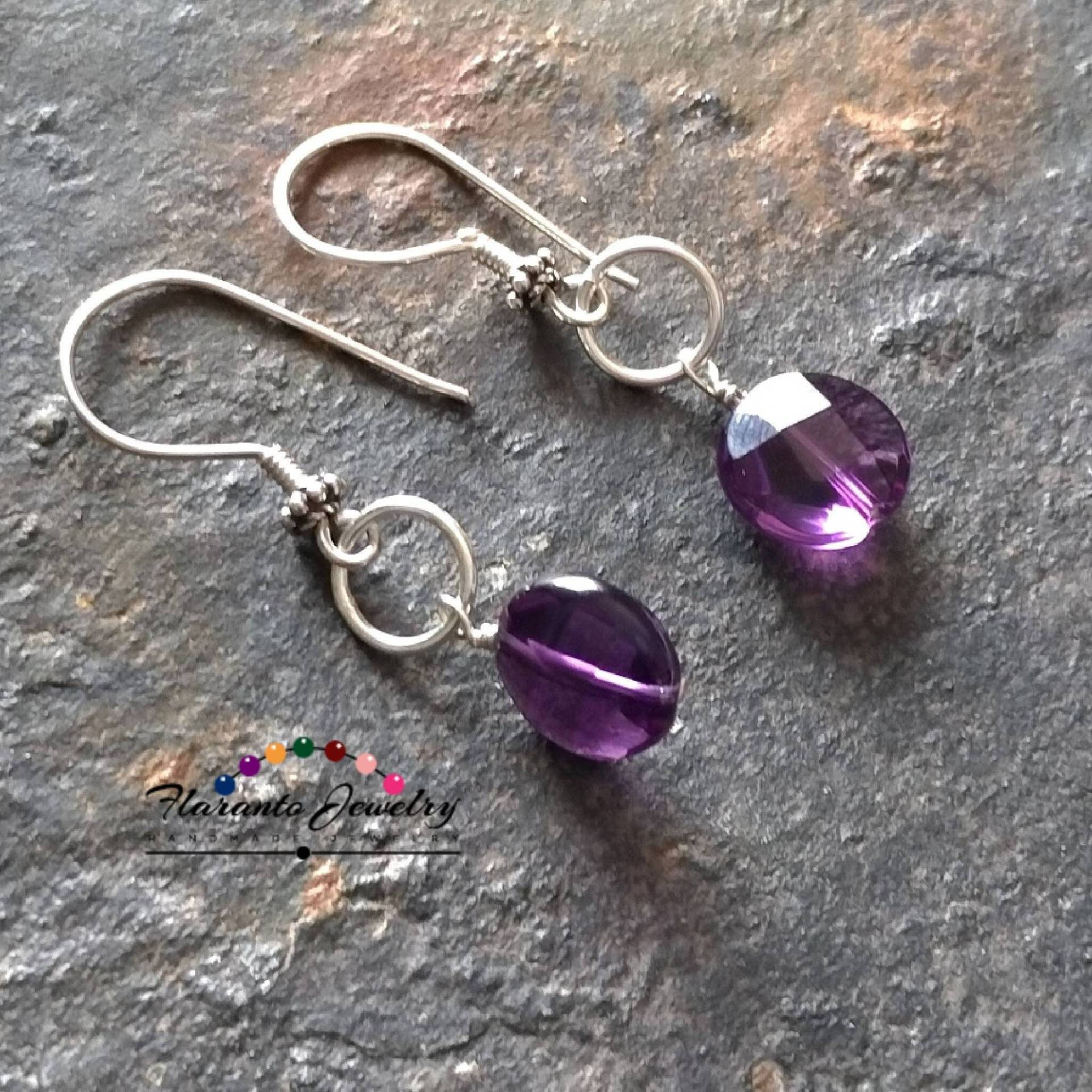 Facettierte Amethyst Quarz Ohrringe, Lila Sterling Silber Urlaub Geschenk, Valentinstag Geschenk von FlarantoJewelry