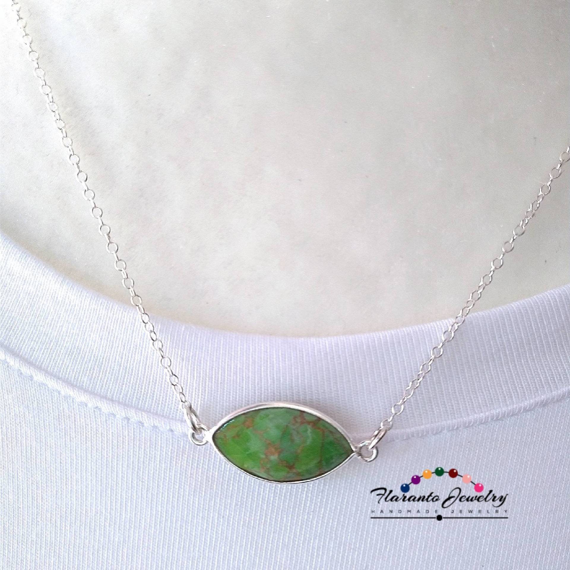 Grün Türkis Kette Halskette, Anhänger Silber Marquise Anhänger, Muttertagsgeschenk von FlarantoJewelry