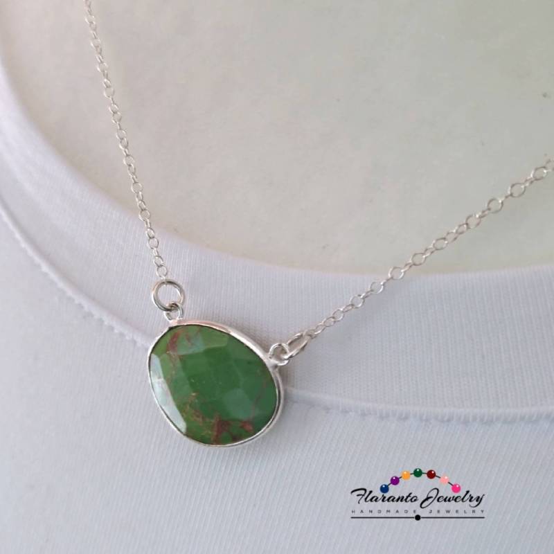 Grün Türkis Kette Halskette, Anhänger Sterling Silber Oval Anhänger, Muttertagsgeschenk Grün Türkis Kette Halskette, Anhänger Sterling Silber Oval Anhänger, Muttertagsgeschenk von FlarantoJewelry