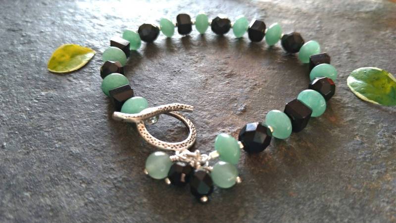 Grün Und Schwarz Armband, Sterling Silber Glas Armband, Edelstein Rondelle Aventurin Geschenk Für Sie von FlarantoJewelry