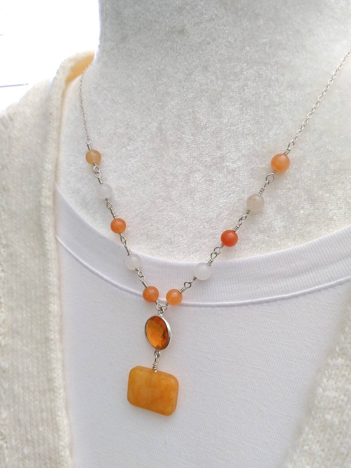 Karneol Und Citrin Halskette, Sterling Silber Edelstein Kette Aventurin Anhänger Geschenk Für Sie von FlarantoJewelry