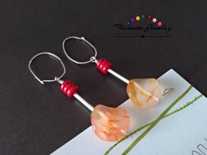 Karneol Und Rote Koralle Ohrringe, Sterling Silber Edelstein Verdrehte Geschenk Für Sie Karneol Und Rote Koralle Ohrringe, Sterling Silber Edelstein Verdrehte Geschenk Für Sie von FlarantoJewelry