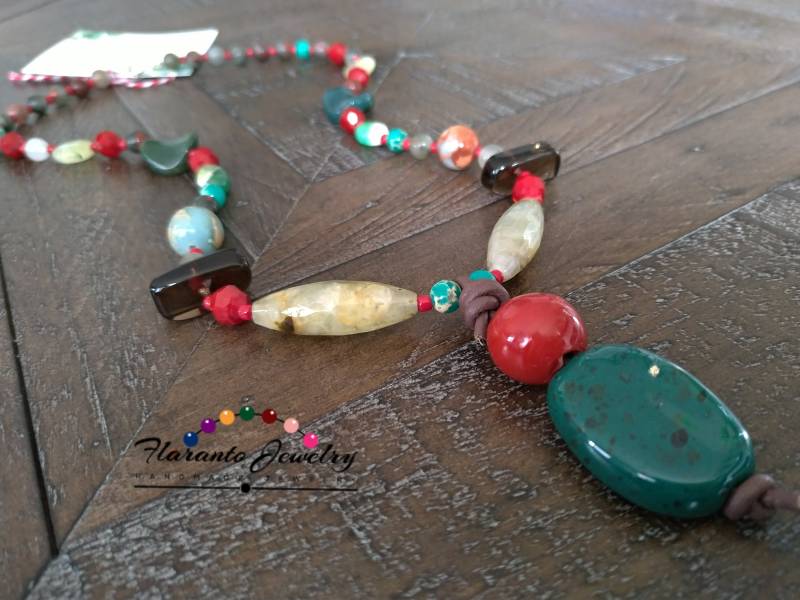 Kazuri Und Achat Halskette, Jaspis Rauchigen Quart Prehnit Braune Leder Blutstein Geschenk Für Sie Kazuri Und Achat Halskette, Jaspis Rauchigen Quart Prehnit Braune Leder Blutstein Geschenk Für Sie von FlarantoJewelry