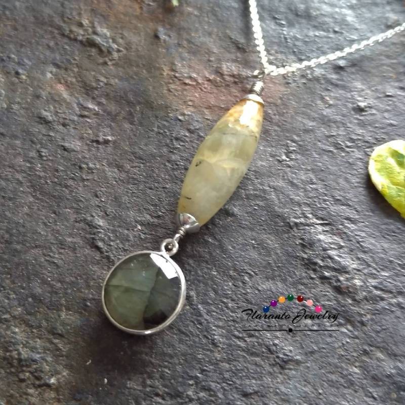 Labrodorit Und Prehnit Anhänger, Sterling Silber Halskette, Anhänger Kette, Edelstein-Kette-Anhänger, Geschenk Für Sie Labrodorit Und Prehnit Anhänger, Sterling Silber Halskette, Anhänger Kette, Edelstein-Kette-Anhänger, Geschenk Für Sie von FlarantoJewelry