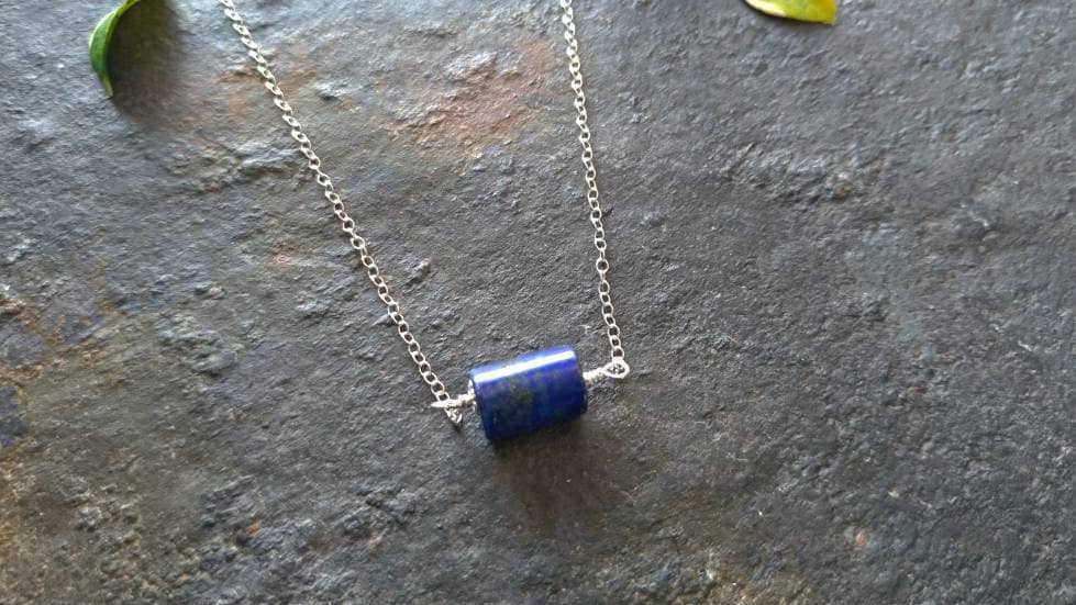 Lapis Tube Halskette, Sterling Silber Blau Erbstein Blaue Kette Geschenk Von Ihr von FlarantoJewelry