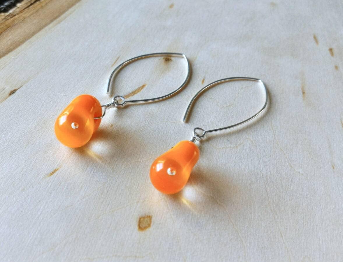 Orange Transluzszierende Und Transparente Lampwork Ohrringe, Sterling Silber Glasohrringe, Geschenk Für Sie von FlarantoJewelry