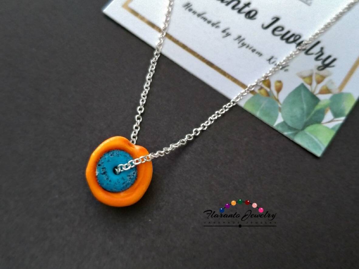 Orange Und Blau Lampwork Anhänger, Halskette, Sterling Silber Kette Perle Geschenk Für Sie von FlarantoJewelry