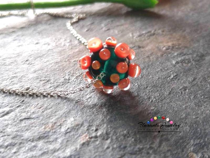 Orange Und Schwarz Vintage Lampwork Anhänger, Halskette, Sterling Silber Kette Perle Geschenk Für Sie Orange Und Schwarz Vintage Lampwork Anhänger, Halskette, Sterling Silber Kette Perle Geschenk Für Sie von FlarantoJewelry